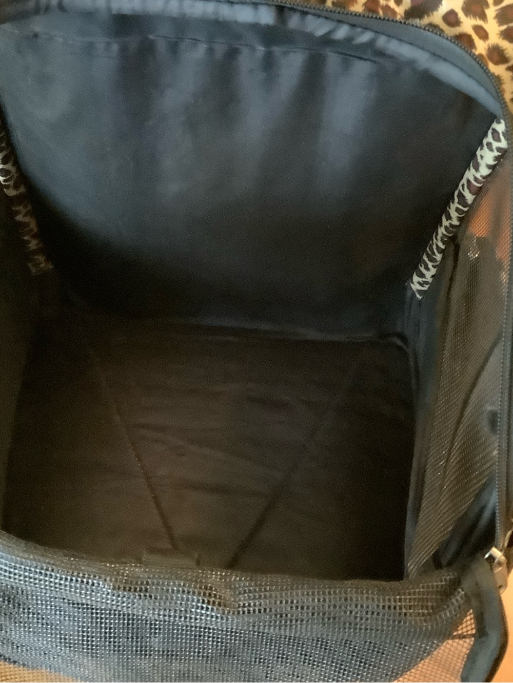 Leopard Print Pet Carrier Backpack and wheels. Black Mesh Front and sides. - Picture 2 of 4